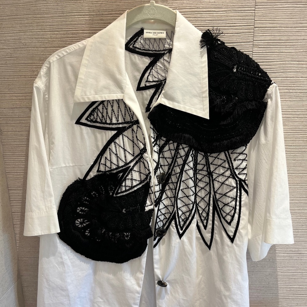 Dries van Noten tasseled beaded embroidered cotton-poplin shirt